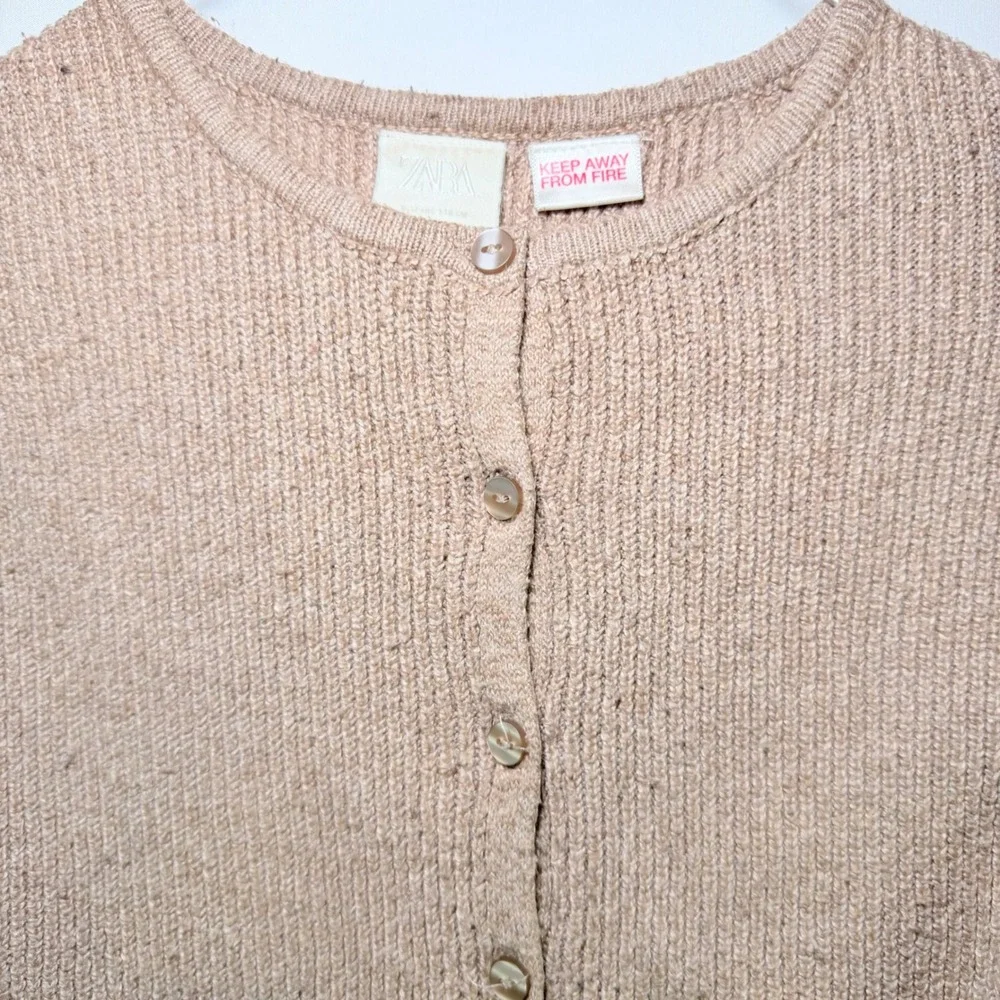 Zara Kids Girls Tan Beige Ribbed Knit Button Front Cardigan Sweater Size 6 116cm